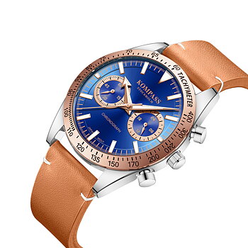Kompass Skyborne Chronograph Silver Rose Gold Brown Blue