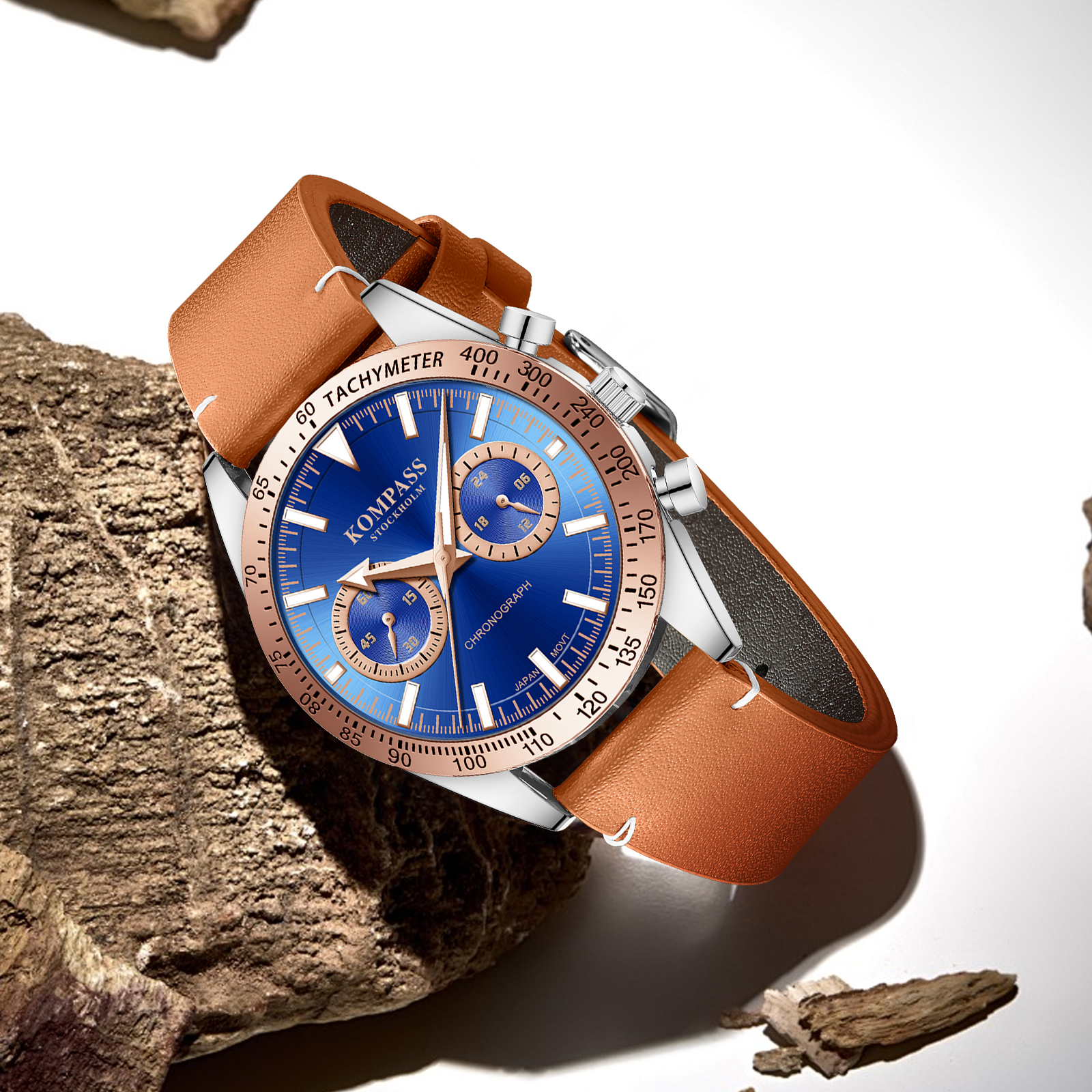 Kompass Skyborne Chronograph Silver Rose Gold Brown Blue - 4