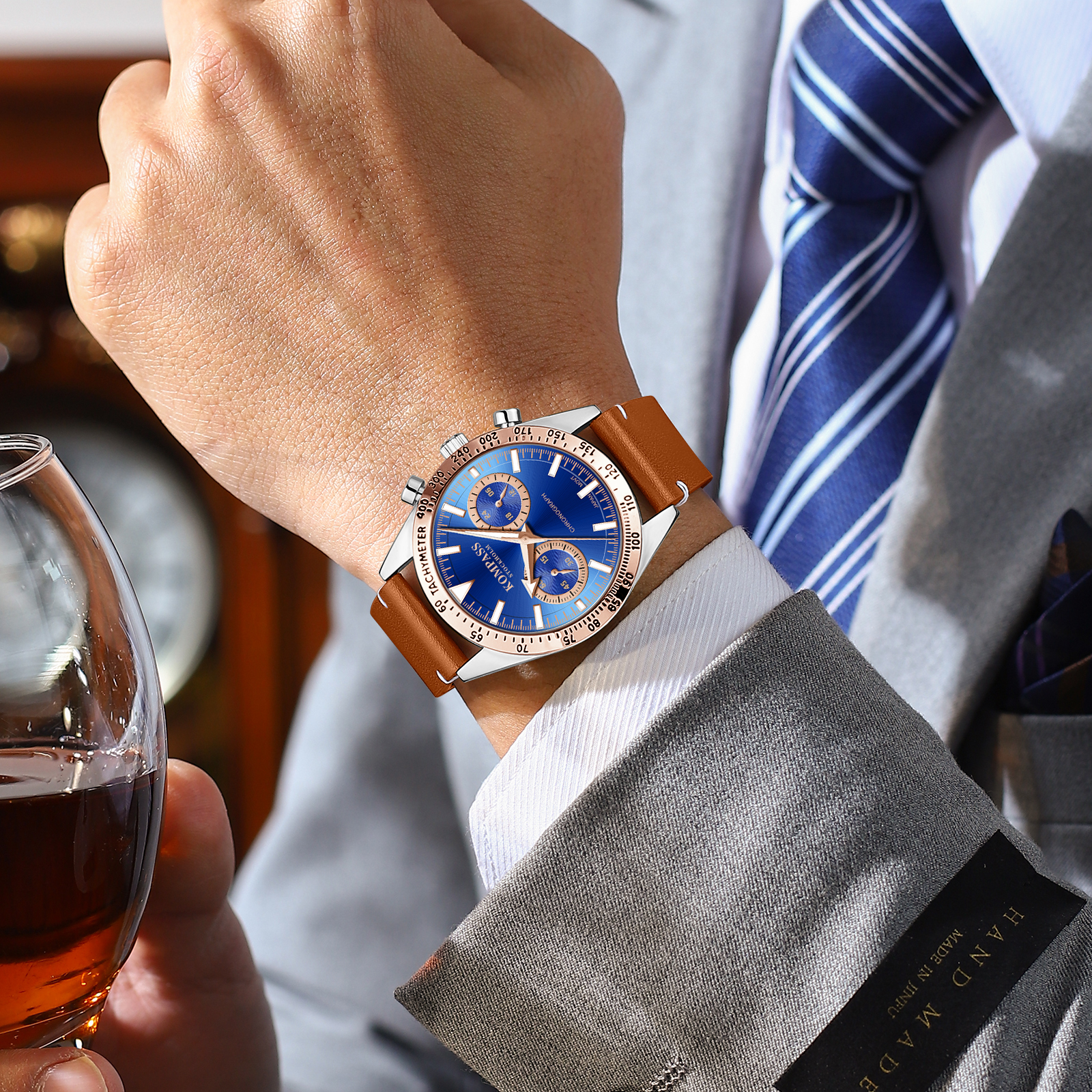 Kompass Skyborne Chronograph Silver Rose Gold Brown Blue - 7