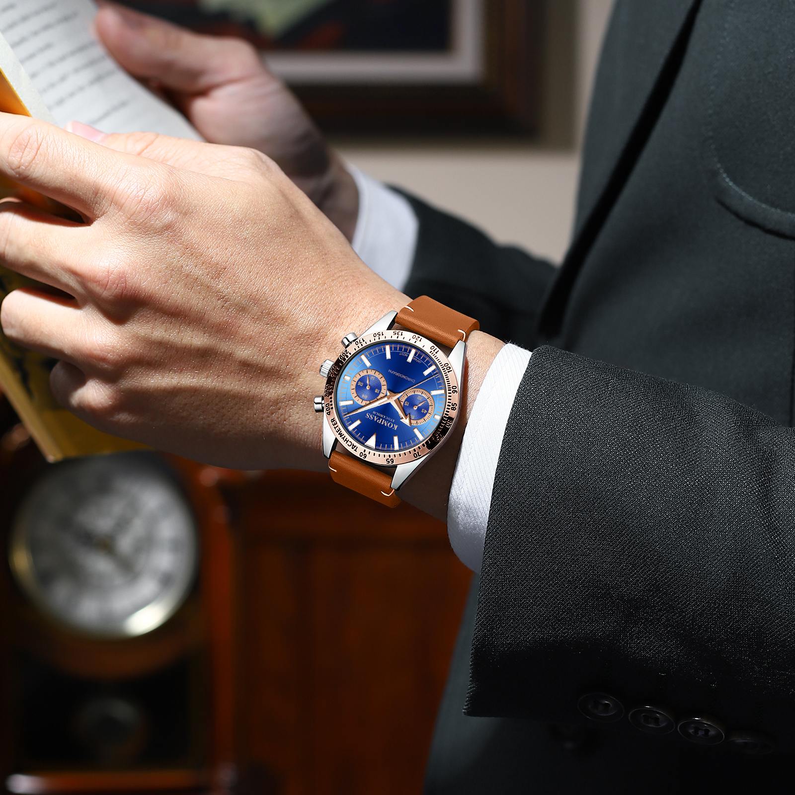 Kompass Skyborne Chronograph Silver Rose Gold Brown Blue - 6