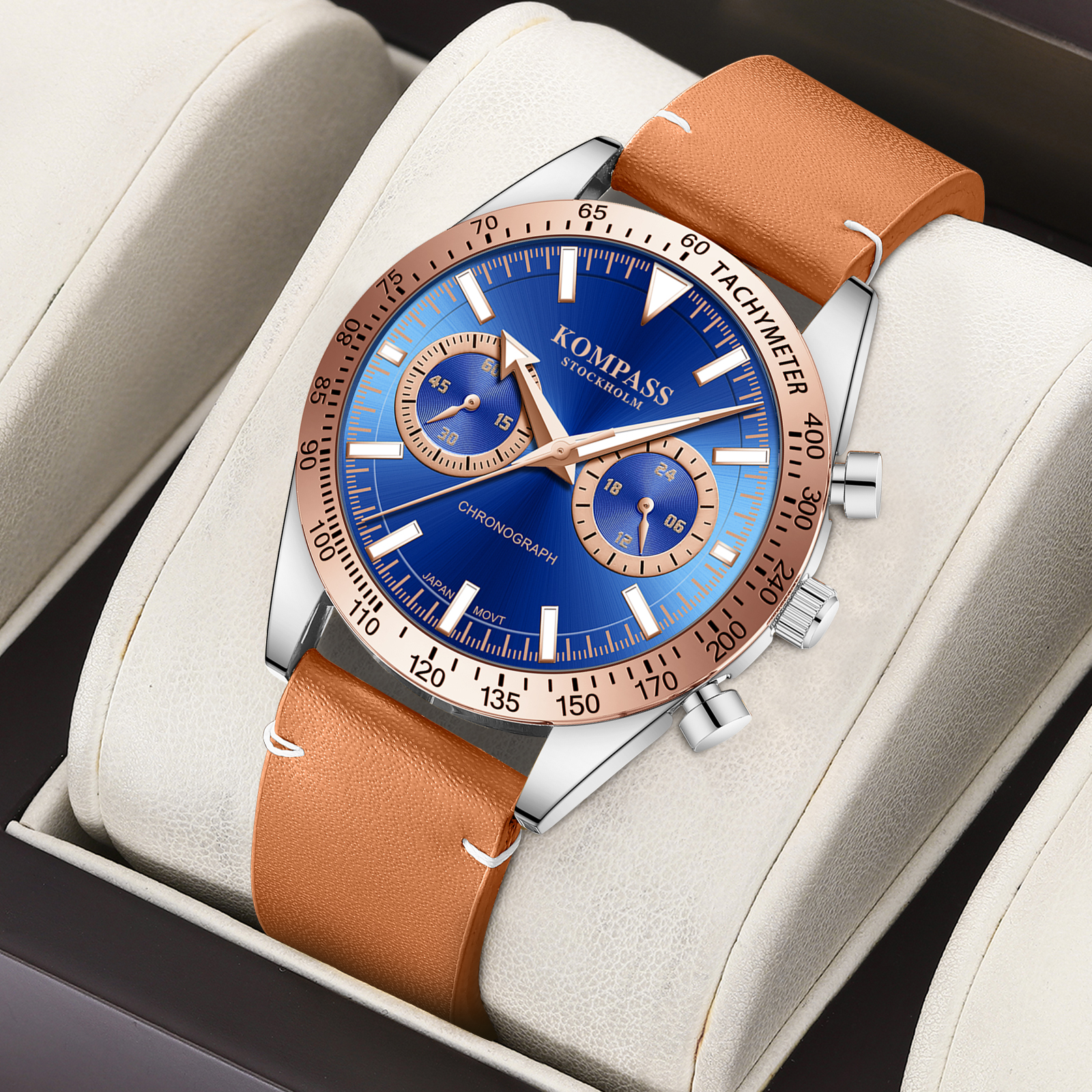 Kompass Skyborne Chronograph Silver Rose Gold Brown Blue - 5