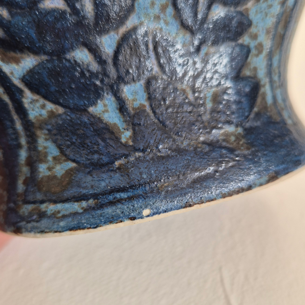 vintage VAS i blåturkost med reliefmönster, Greece, h 15,3 cm - 6