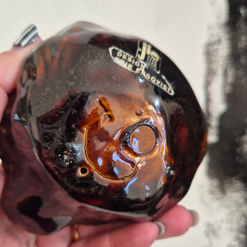 vintage FÅGEL i brunt och turkosgrönt, Jie Verkstad Sweden, h 8 cm - 5