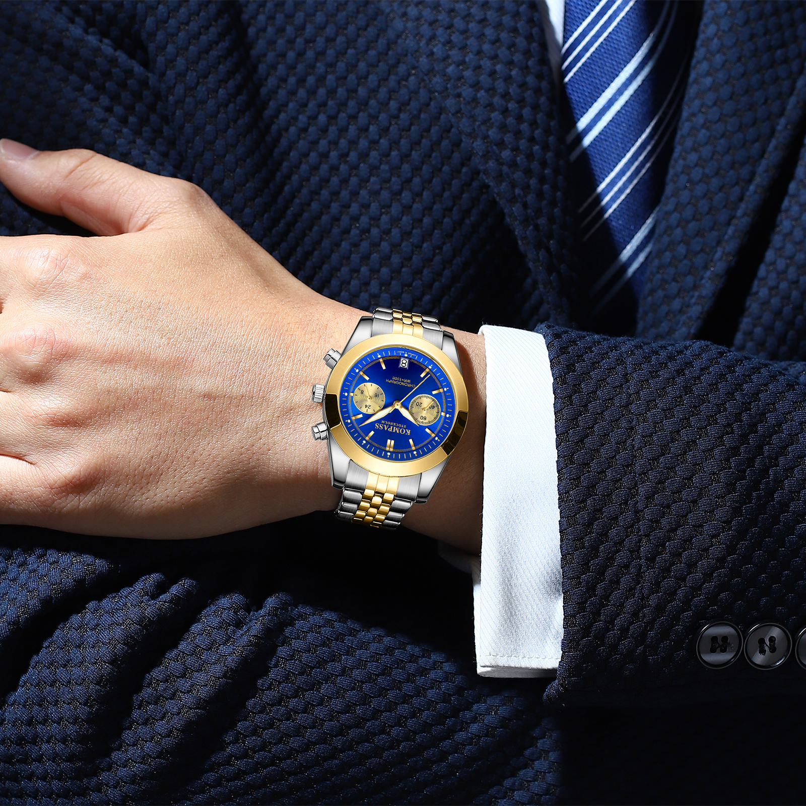 Kompass Navigator Chrono Silver Gold Blue - 6