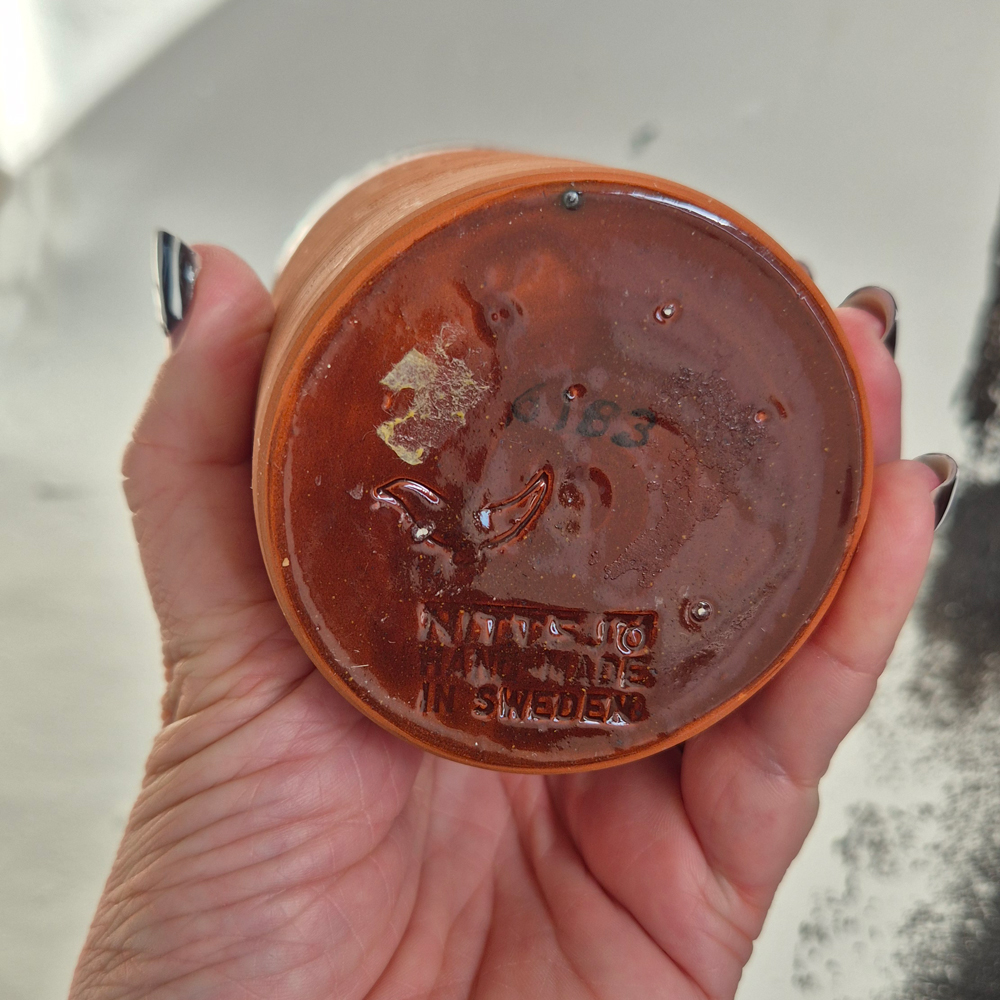 vintage VAS, terracotta med brun-grön glasyr från Nittsjö Sweden, h 14,7 cm - 4