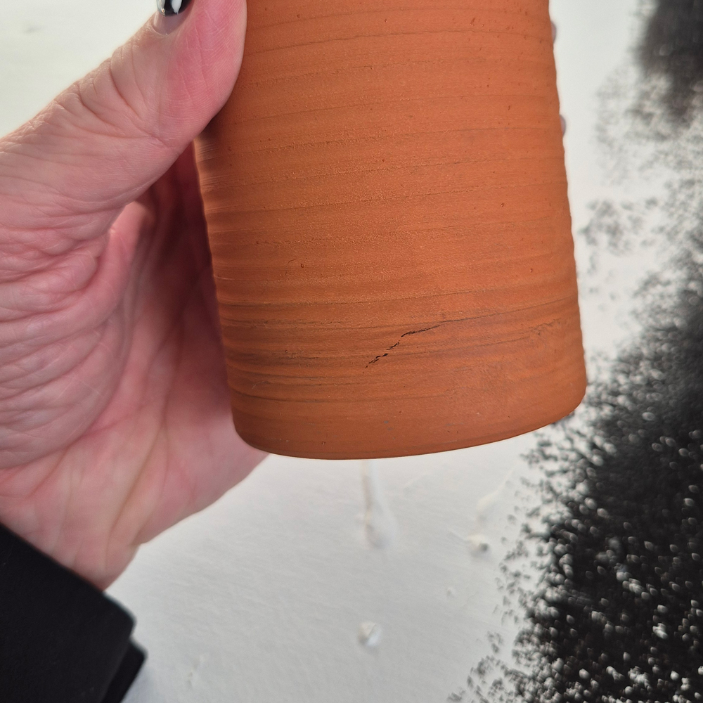 vintage VAS, terracotta med brun-grön glasyr från Nittsjö Sweden, h 14,7 cm - 6