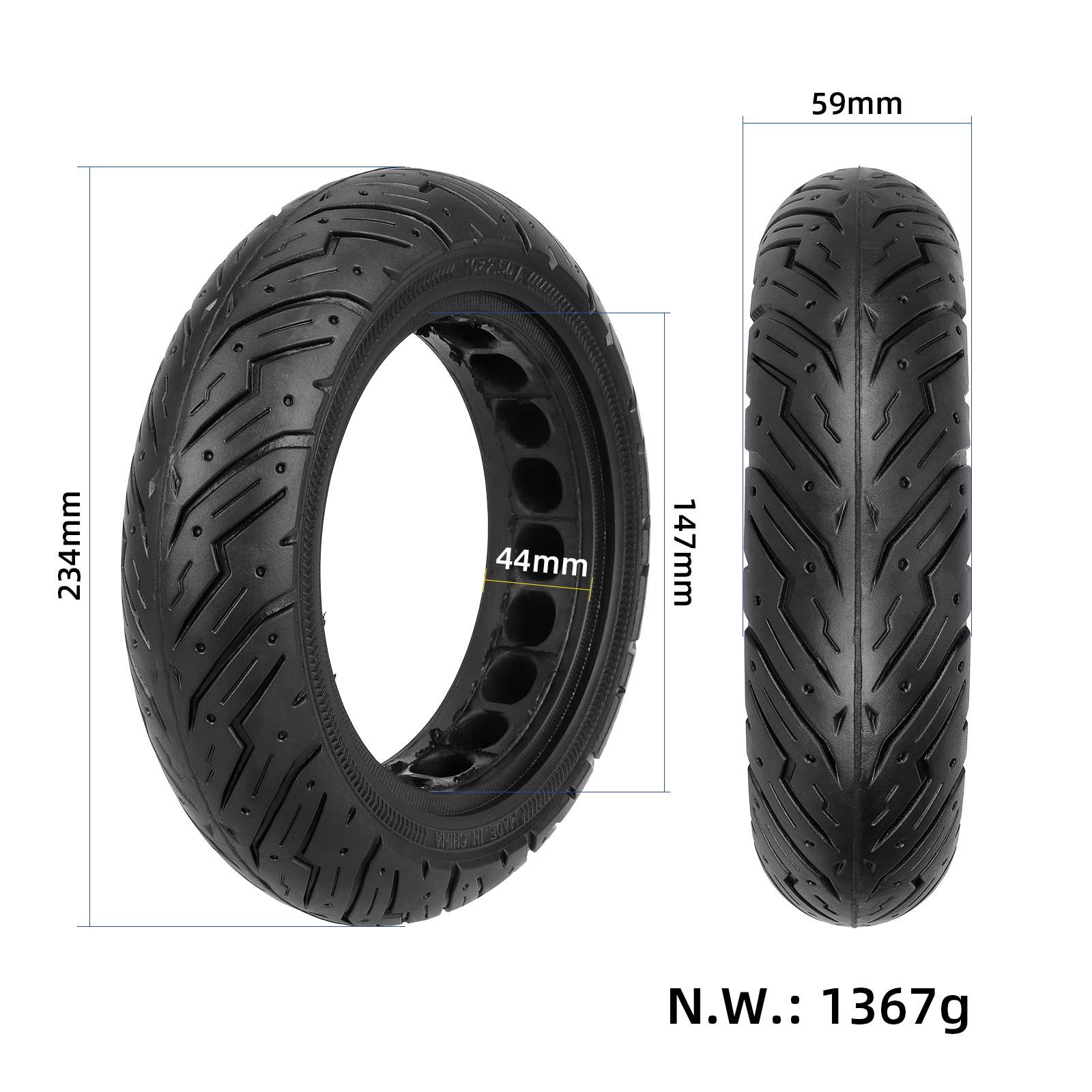 Punkteringsfritt Däck 10×2.50-6.5 43mm – Ninebot G30, Ewheels V2 Max, Nitrox - 3