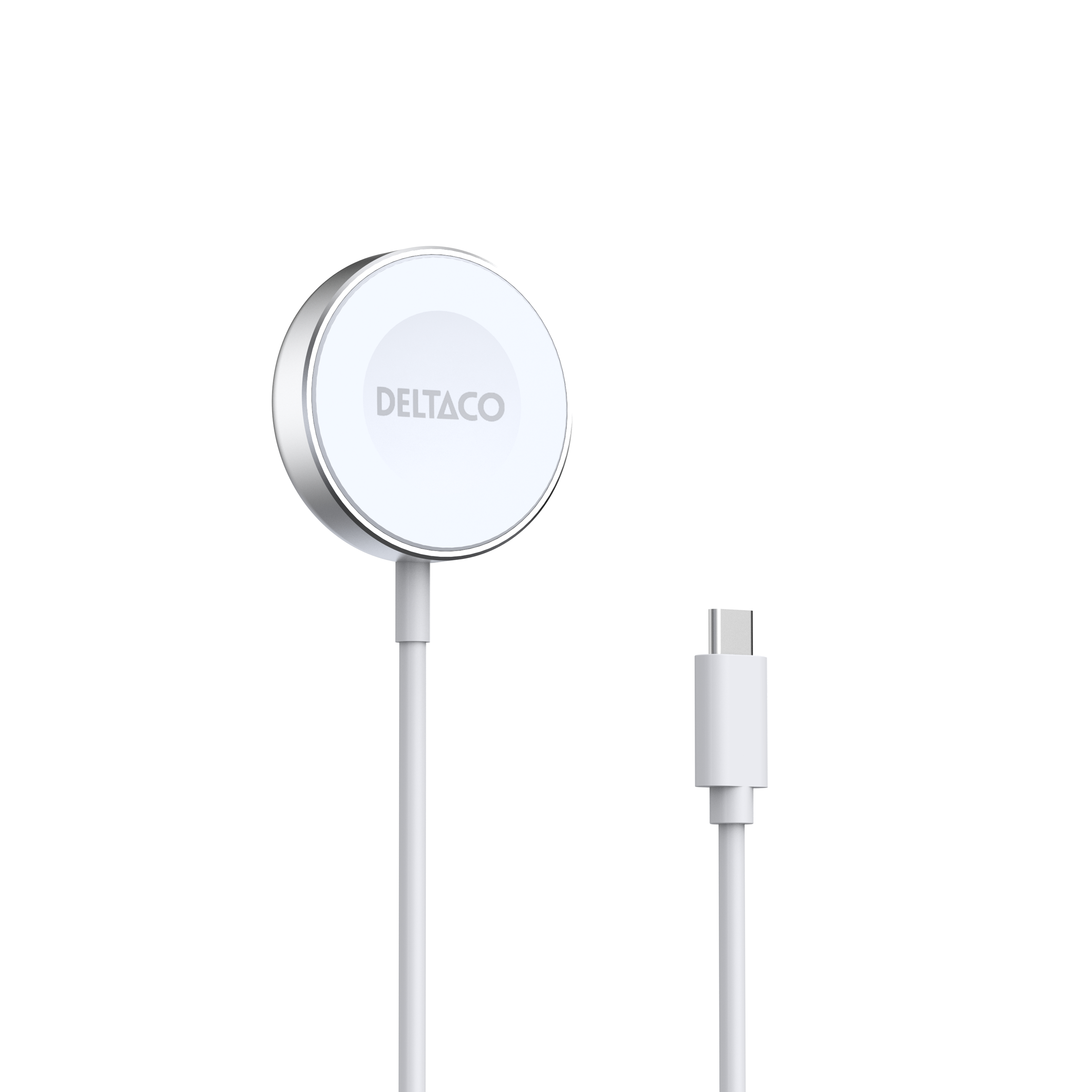 Deltaco, Apple Watch/Galaxy Watch trådlös laddare, 1 m fast USB-C-kabel, vit - 2