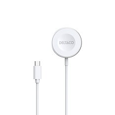 Deltaco, Apple Watch/Galaxy Watch trådlös laddare, 1 m fast USB-C-kabel, vit