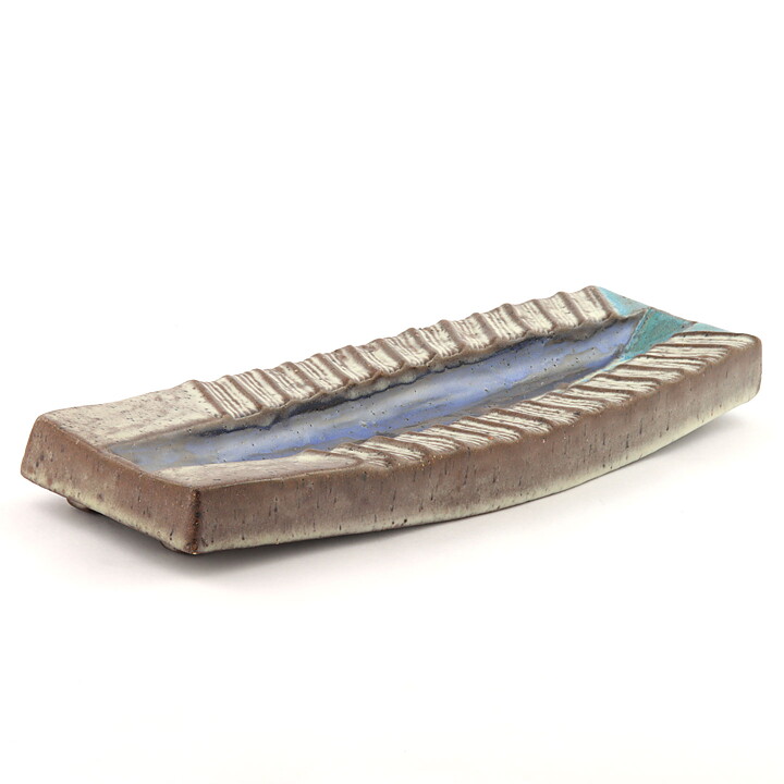 Thomas Hellström (1960s) Wall Plaque with Blue/Brown Fish Relief 33 cm