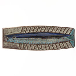 Thomas Hellström (1960s) Wall Plaque with Blue/Brown Fish Relief 33 cm