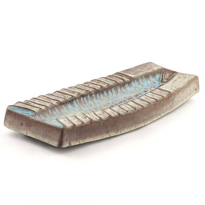 Thomas Hellström (1960s) Wall Plaque with Blue/Brown Fish Relief 33 cm