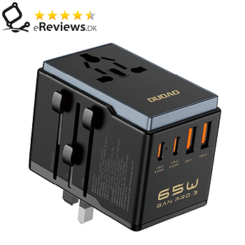 Dudao A65Pro Universal Reseadapter 65Watt GaN 2xUSB-C + 2xUSB-A Svart