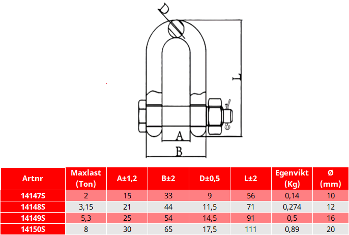 Schackel,  Rak med mutter / Maxlast: 5,3 Ton  - 2