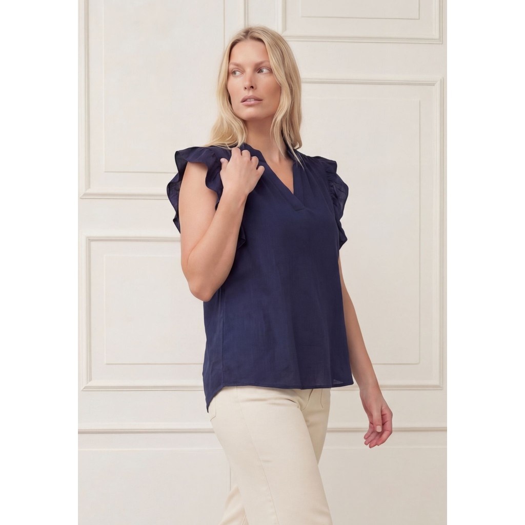 Pearl Flounce Top - Navy - Isay