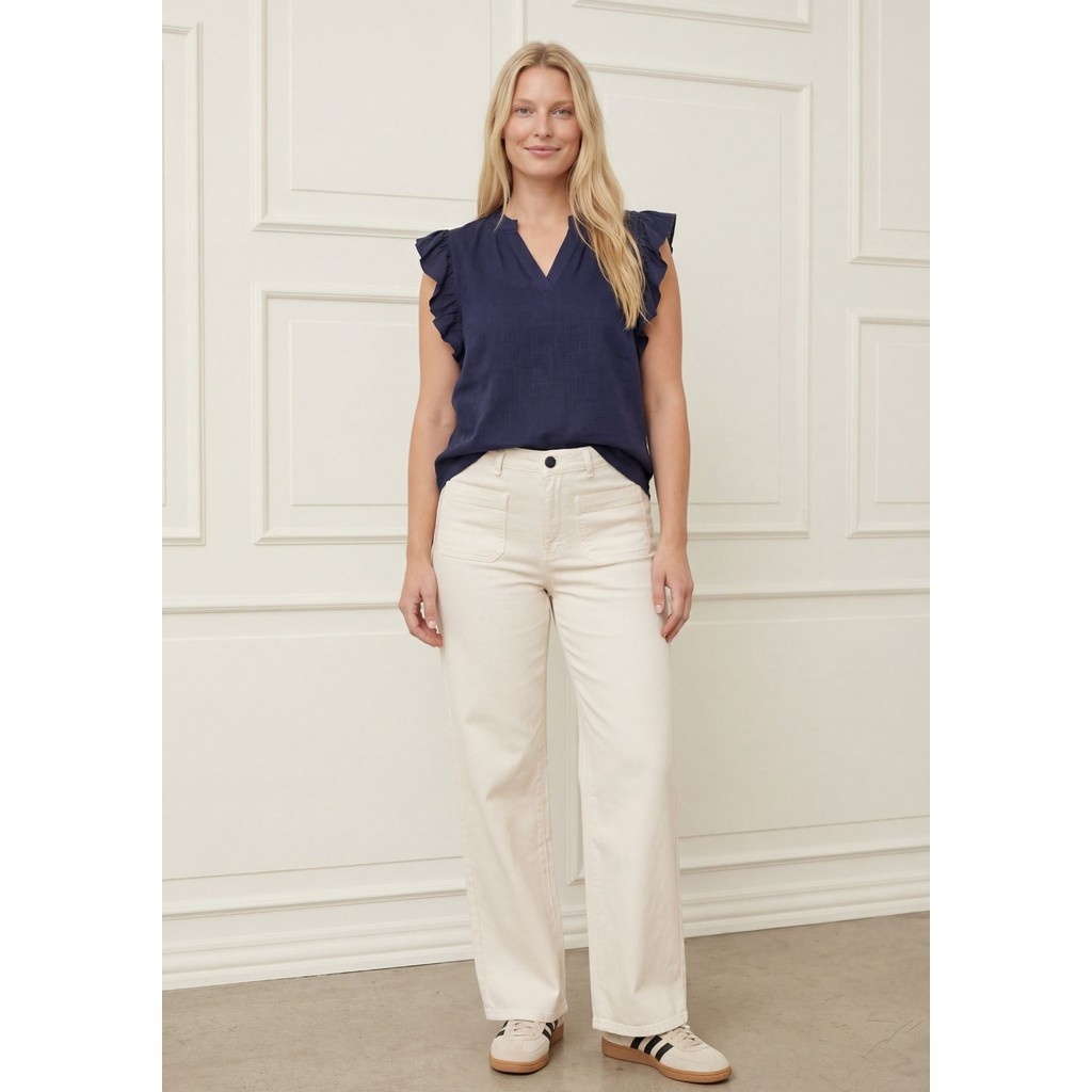 Pearl Flounce Top - Navy - Isay - 3