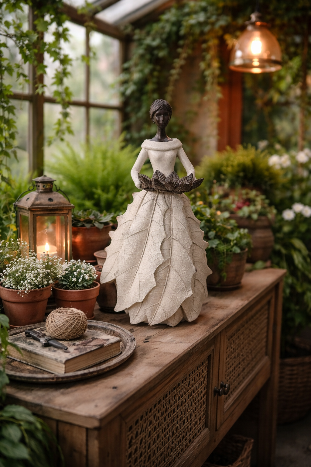 Dam med lövklänning vit 45 cm. Trädgårdsdam