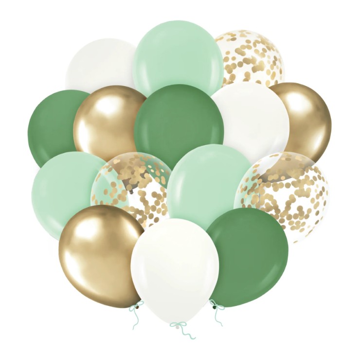 Ballongbukett - Guld & Grön (15-pack)