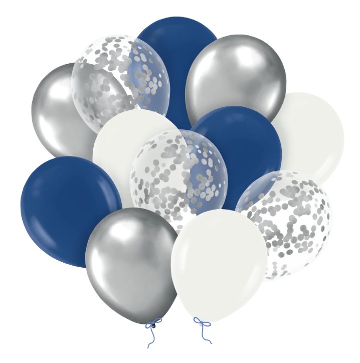 Ballongbukett - Blå & Silver (12-pack)
