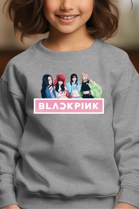 BlackPink Kpop Børn Sweatshirt - Band Photo - Grå - Unisex