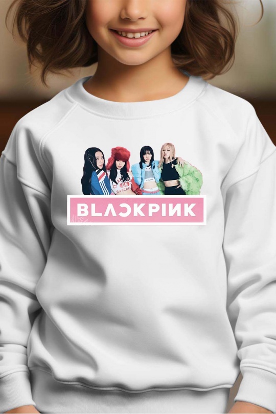 BlackPink Kpop Lasten Collegepaita - Band Photo - Valkoinen - Unisex