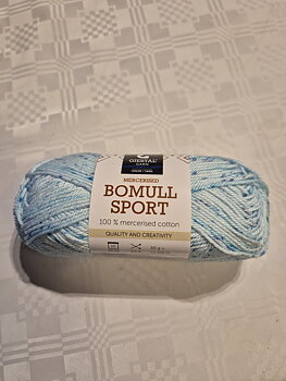 Bomull sport, 396 Turkos/lila print, 50gr, Gjestal Garn