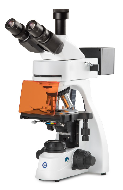 Euromex bScope fluorescensmikroskop trinokulärt 40–1000× med plan PLi-optik, 4 filter