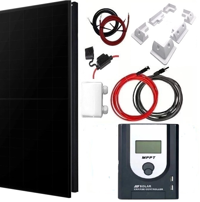 Solpanelspaket 300W med 2 st. 150W solpanel med ram och 30A MPPT regulator, 12/24V, husbil - husvagn - båt