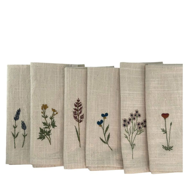 Servett / Blomma / Broderad 