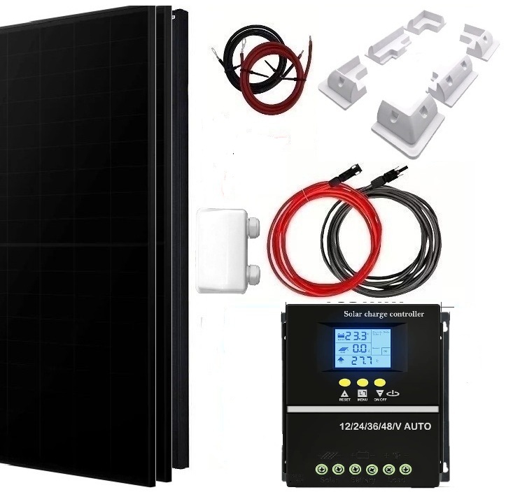 Solpanelspaket Solmax 450W med 3 st. 150W solpanel med ram och 60A MPPT regulator, 12/24V, husbil - husvagn - båt