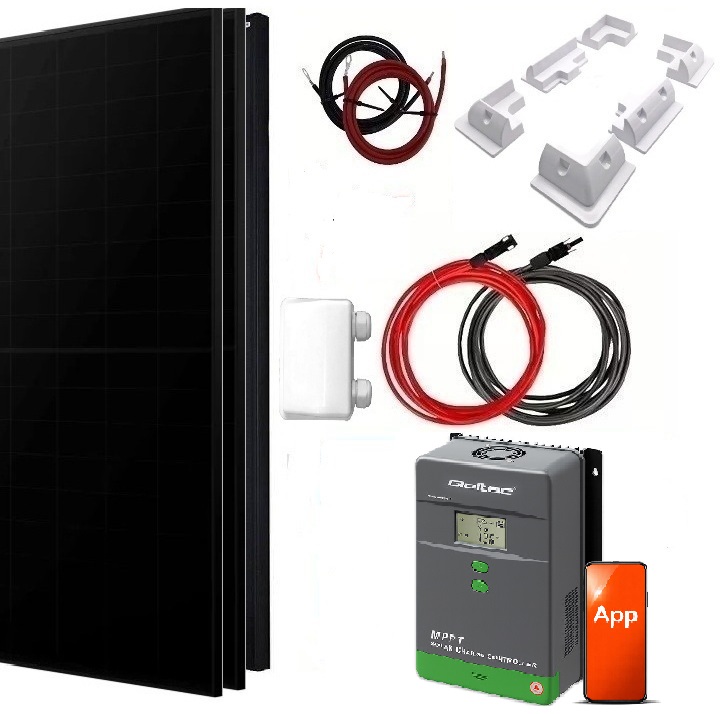 Solpanelspaket Solmax 450W med 3 st.150W solpanel med ram och 60A MPPT regulator, Bluetooth, 12/24V, husbil - husvagn - båt