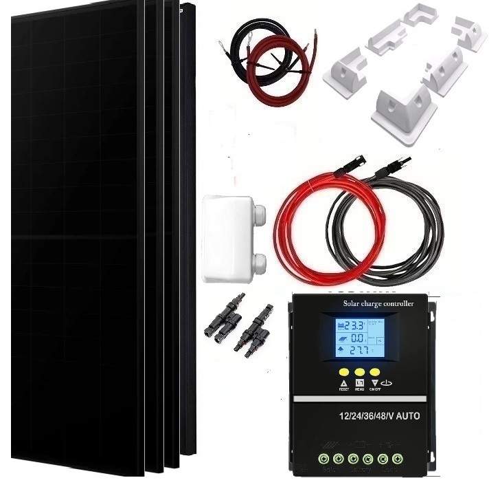 Solpanelspaket Solmax 600W med 4 st. 150W solpanel med ram och 60A MPPT regulator, 12/24V, husbil - husvagn - båt