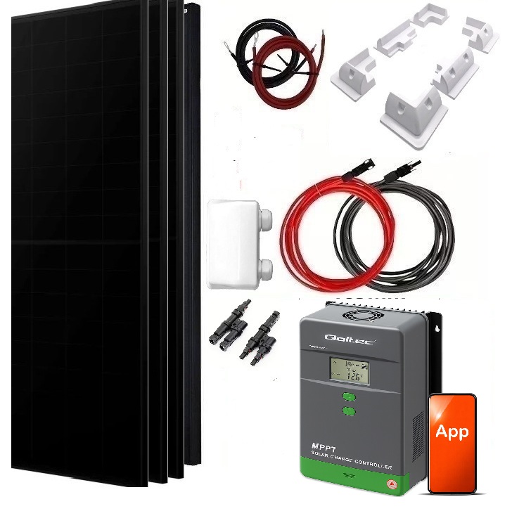 Solpanelspaket Solmax 600W med 4 st.150W solpanel med ram och 60A MPPT regulator, Bluetooth, 12/24V, husbil - husvagn - båt