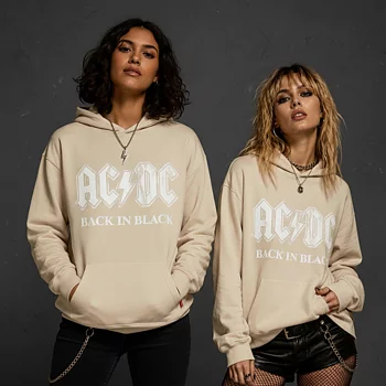 AC/DC Dam Premium Oversize Hoodie: Back In Black (Naturfärgad)