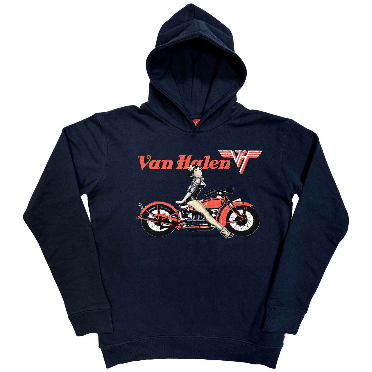 Van Halen Unisex Premium Hoodie: Pinup Motorcycle (Marineblå) (Tryk På Ryggen) - 5