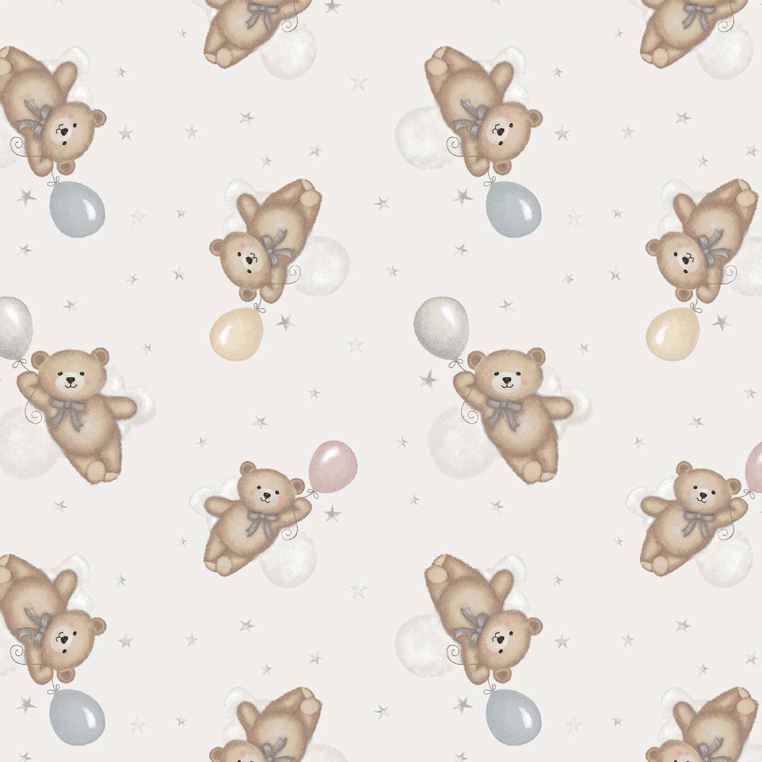 Tyg: Nallar med ballonger - Gray/Multi Flying Teddy Bears