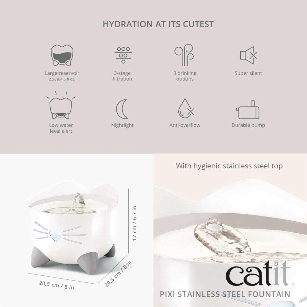 Catit Pixi Vattenfontän 2,5L – Vit & Rosa | Tyst kattfontän med filter och LED - 6