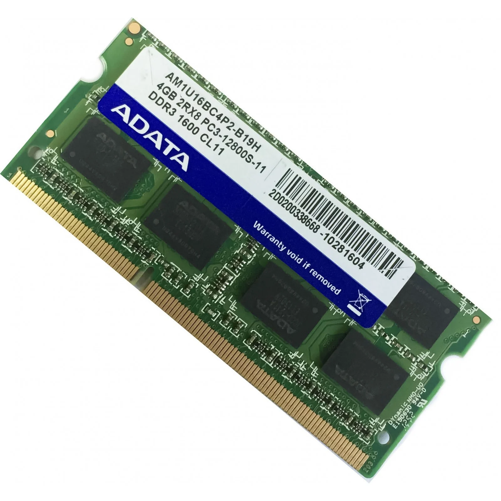 Begagnad 4GB DDR3 1x4GB ADATA SODIMM 2Rx8 PC3-12800S 1600MHz RAM Minne AM1U16BC4P2-B19H