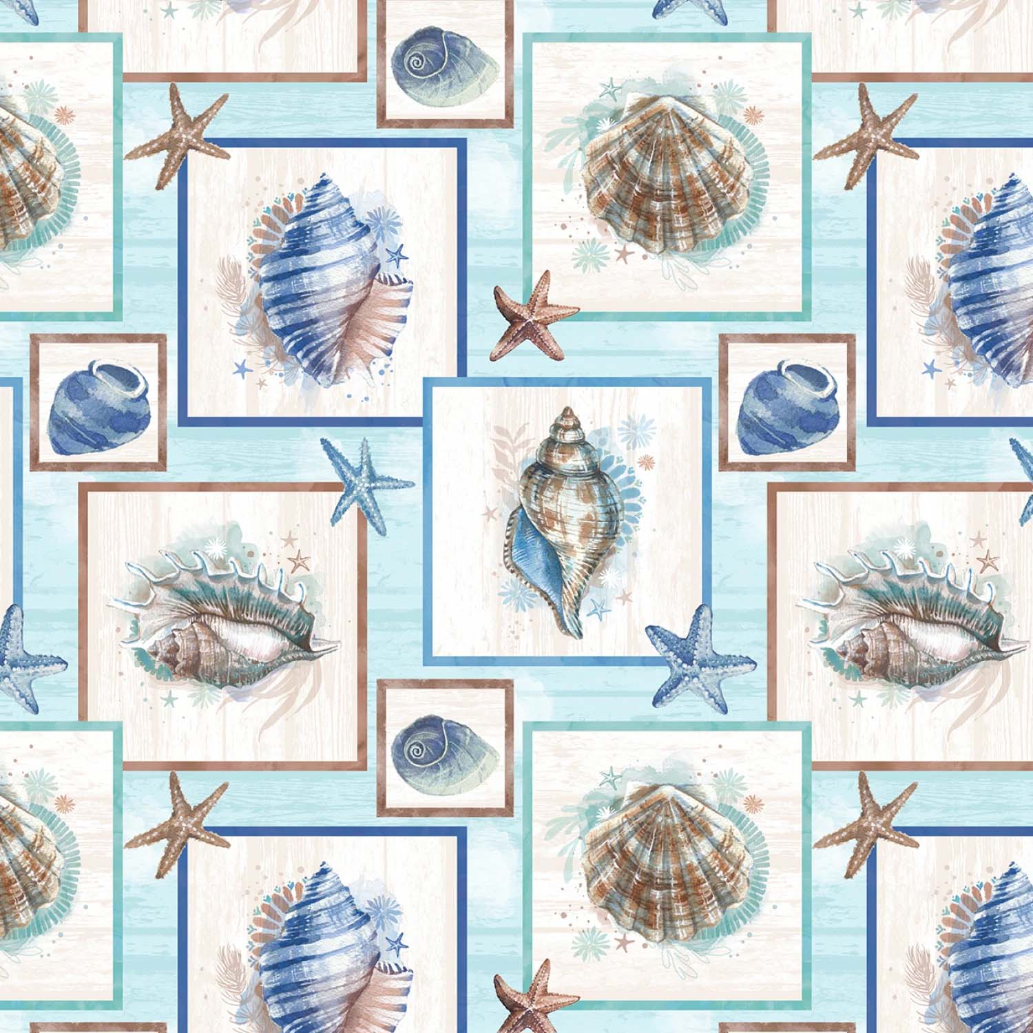 Tyg: Bilder - Light Blue Seashells - Seatopia