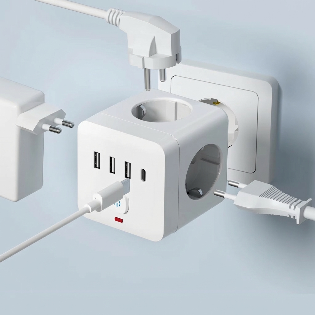 Jordad grendosa - kub - 3 EU-uttag, 3 USB och 1 USB-C