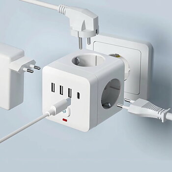 Jordad grendosa - kub - 3 EU-uttag, 3 USB och 1 USB-C