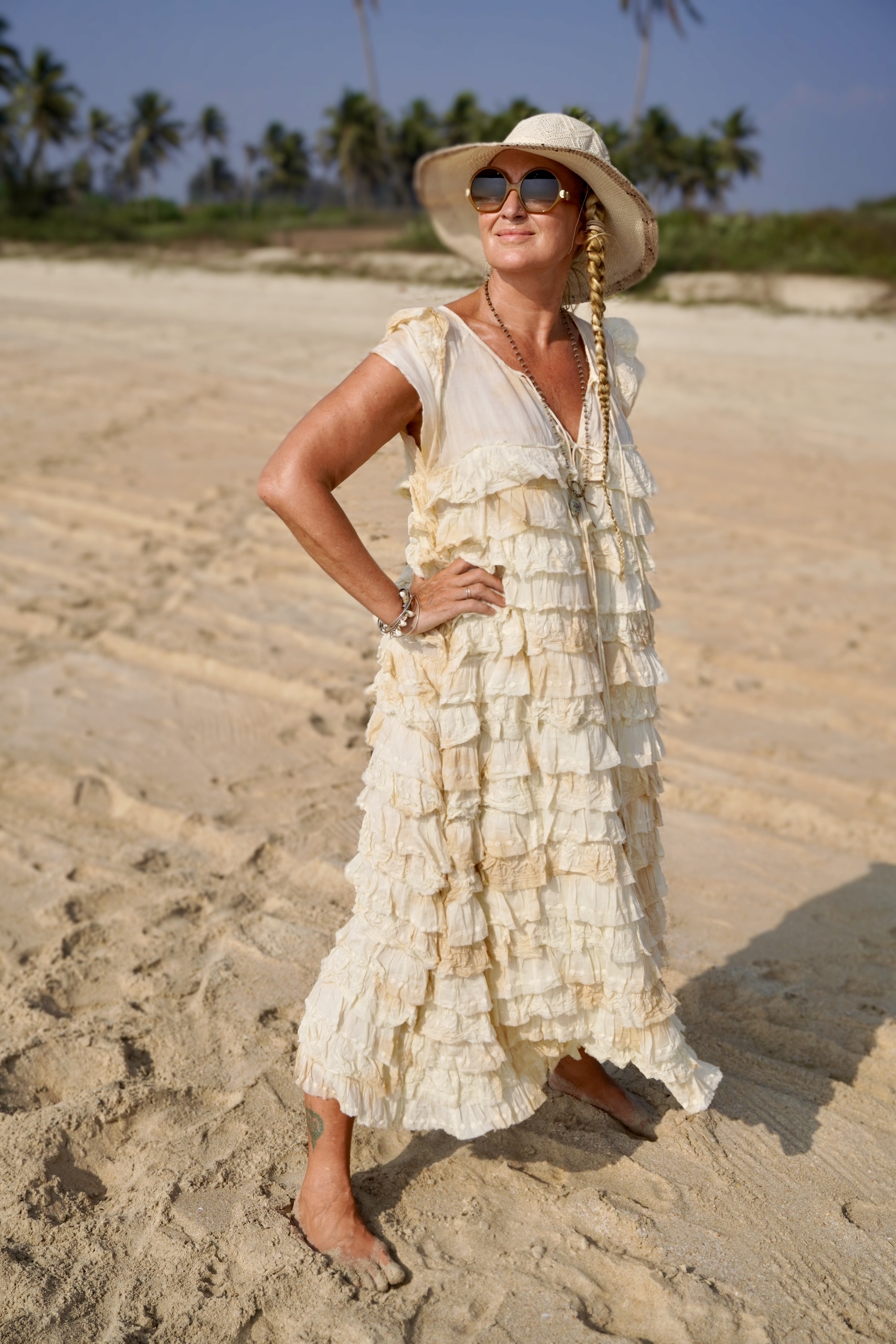 VOLA VOLARE COTTON BATIK MAXI  DRESS CREAM ALMOND 