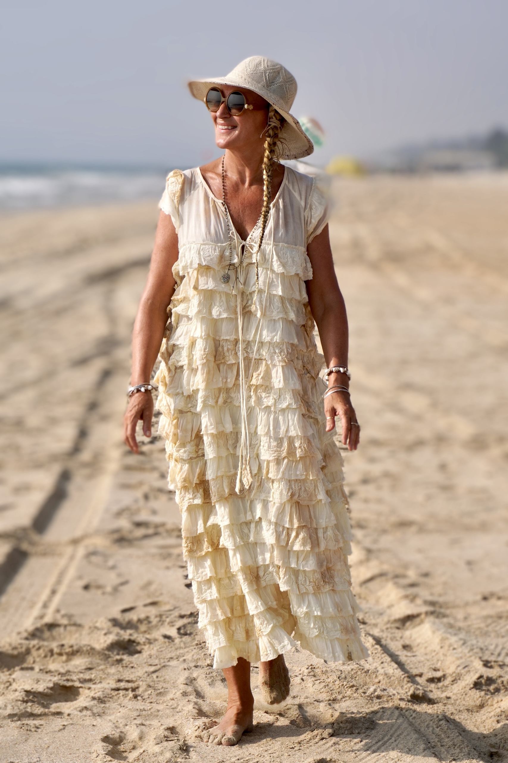 VOLA VOLARE COTTON BATIK MAXI  DRESS CREAM ALMOND 