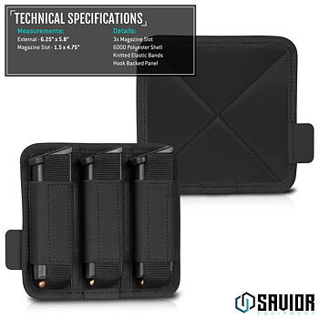 Savior Equipment Pistol Mag Holder w/ Hook Backing - 3-slot - Black 3