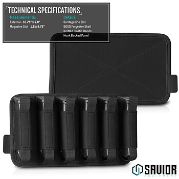 Savior Equipment Pistol Mag Holder w/ Hook Backing - 6-slot - Black 2