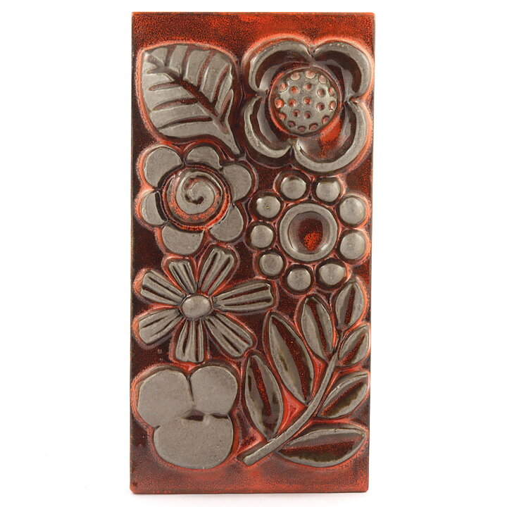 ベリット・ターナー  Fleurシリーズ  オレンジの花の陶板  30cm  1970年代 (2) 