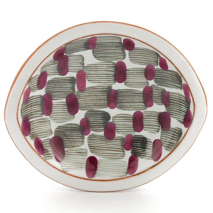 Mari Simmulson (Djungel 1953) Oval Bowl with Green/Cerise Decor 19 cm #4099
