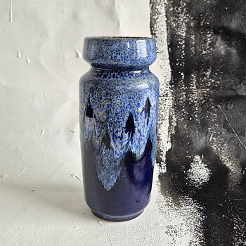 vintage VAS, blå med spräcklig rinnande glasyr, h 22,5 cm