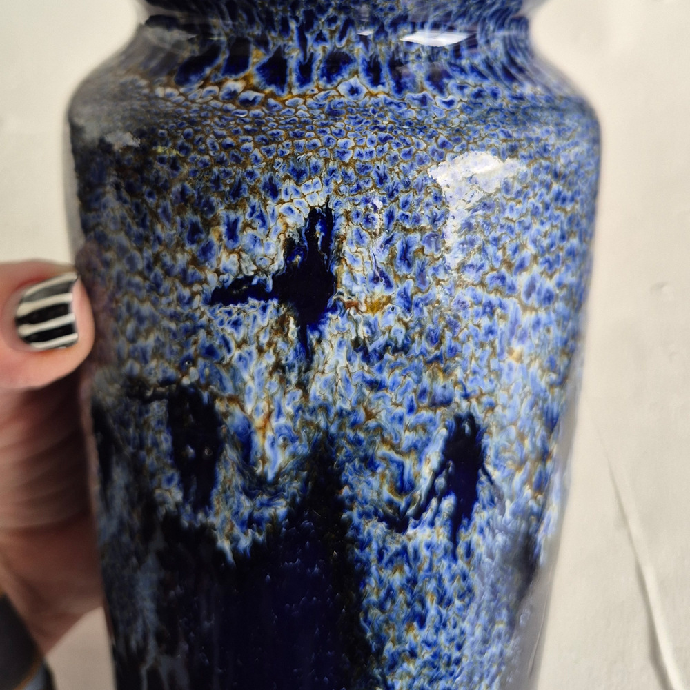 vintage VAS, blå med spräcklig rinnande glasyr, h 22,5 cm - 7