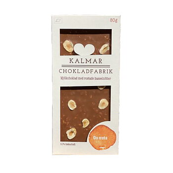 Kalmar Chokladfabrik Go nuts, Mjölkchoklad med rostade hasselnötter EKO, 80 g